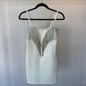 Superdown fringe rhinestones dress mini white